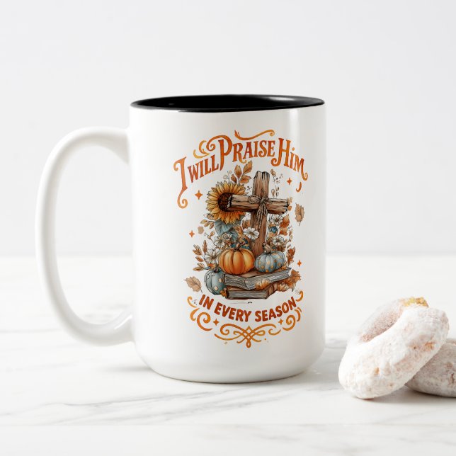 Caneca De Café Em Dois Tons Eu Irei Louvá-Lo... (Com Donut)