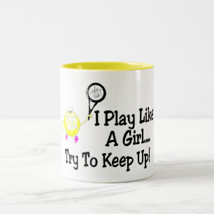 Caneca De Café Em Dois Tons Eu jogo o tênis como uma tentativa da menina para