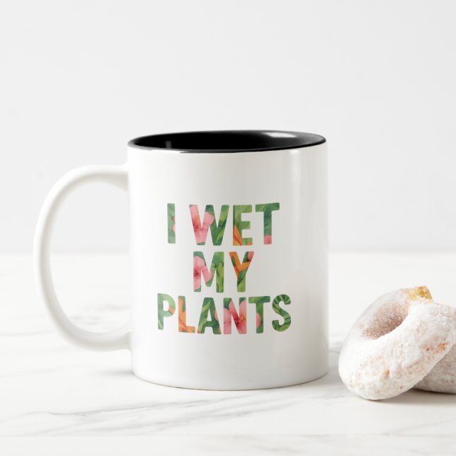Caneca De Café Em Dois Tons Eu Molhei Minha Plantas Aquarela Floral Tropical (Com Donut)