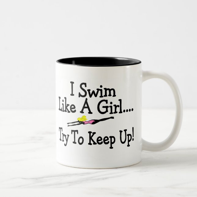 Caneca De Café Em Dois Tons Eu nado como uma tentativa da menina para (Direita)