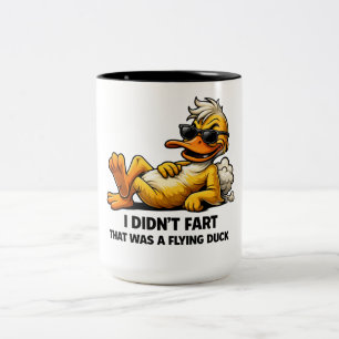 Caneca De Café Em Dois Tons Eu não peidou, era um pato voador, pato engraçado