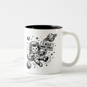 Caneca De Café Em Dois Tons Eu Preciso de Mais Espaço Gato Astronauta Engraçad