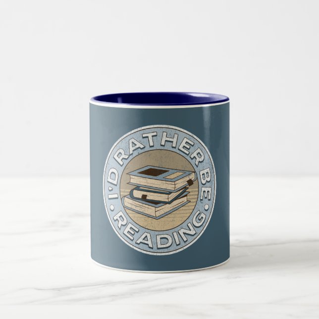 Caneca De Café Em Dois Tons Eu preferencialmente lendo (Centro)