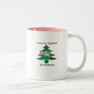 Caneca De Café Em Dois Tons Eu quero um elefante para o Natal