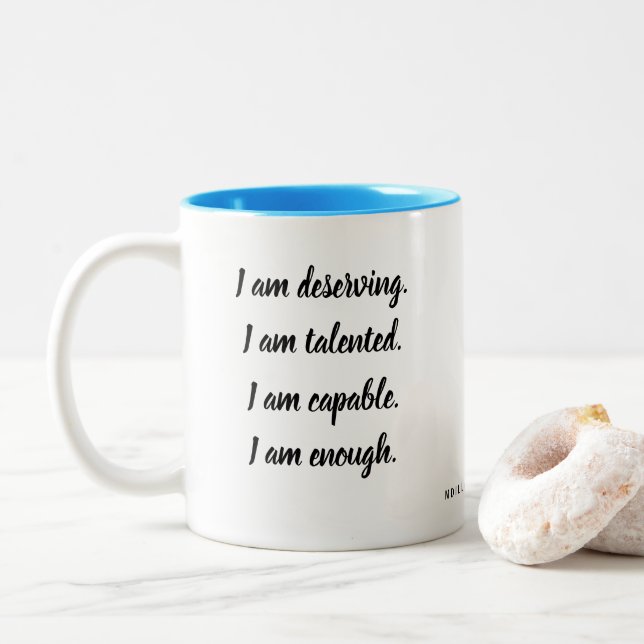 Caneca De Café Em Dois Tons Eu Sou Afirmação (Com Donut)