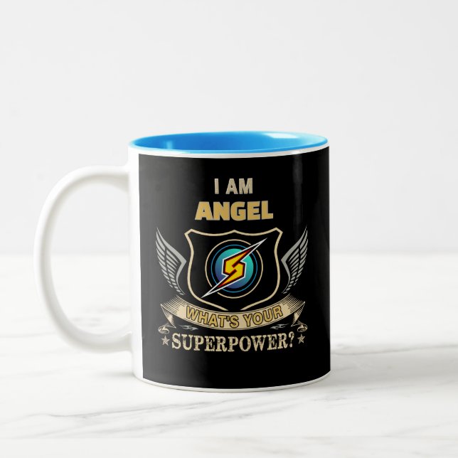 Caneca De Café Em Dois Tons Eu Sou ANJO Qual É Seu Superpoder (Esquerda)