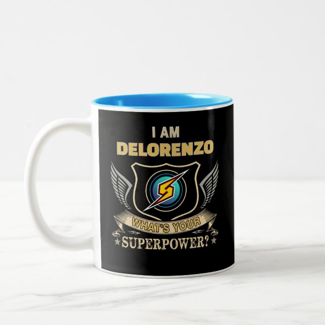 Caneca De Café Em Dois Tons Eu Sou DELORENZO Qual É Seu Superpoder (Esquerda)