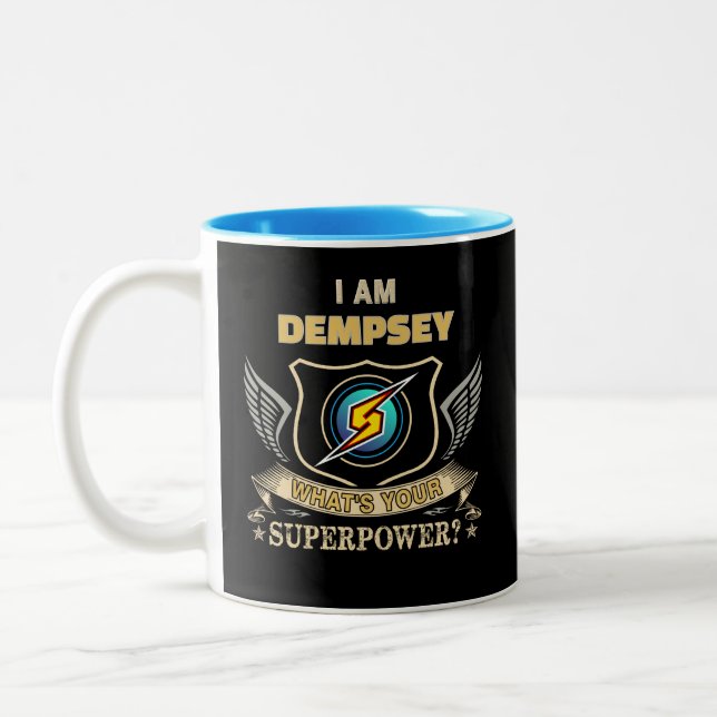 Caneca De Café Em Dois Tons Eu Sou DEMPSEY Qual É Seu Superpoder (Esquerda)