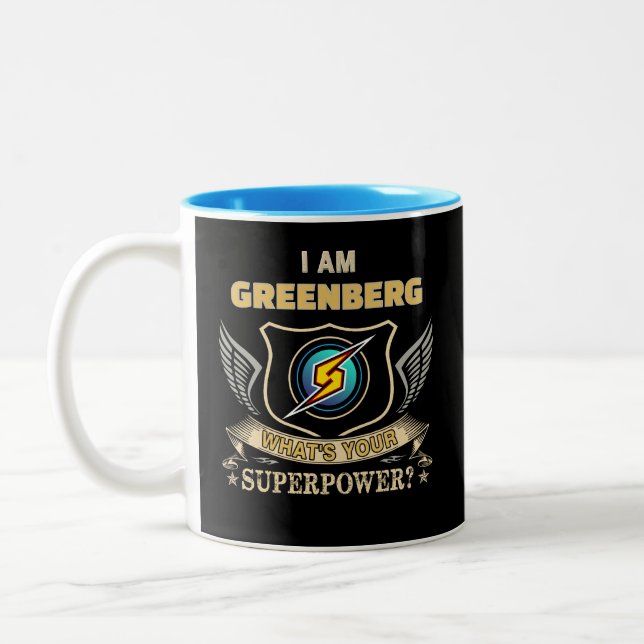 Caneca De Café Em Dois Tons Eu Sou GREENBERG Qual É Seu Superpoder (Esquerda)
