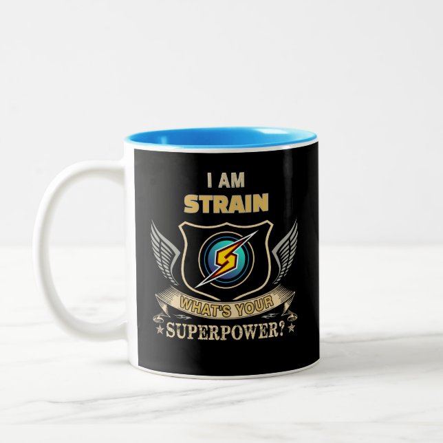 Caneca De Café Em Dois Tons Eu Sou STRAIN Qual É Seu Superpoder (Esquerda)