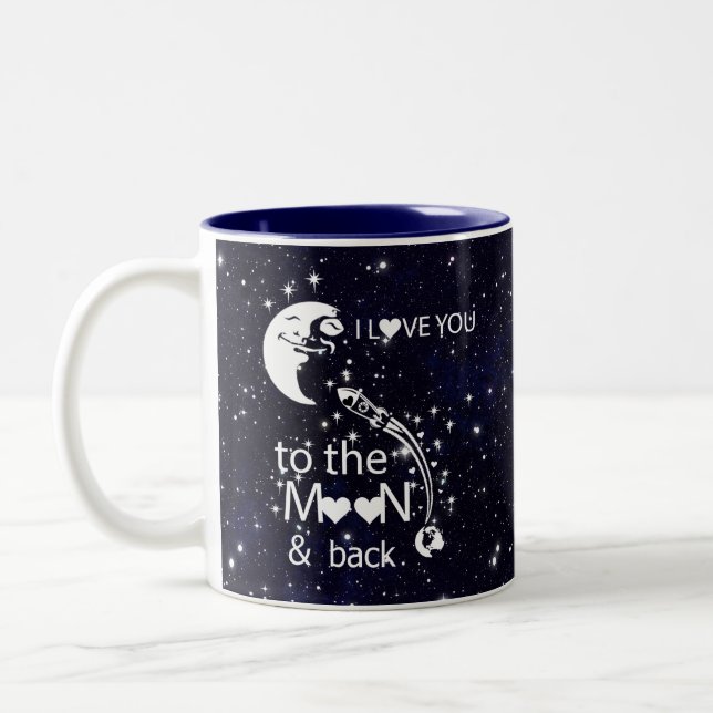 Caneca De Café Em Dois Tons Eu te amo na lua e atrás - Universo (Esquerda)