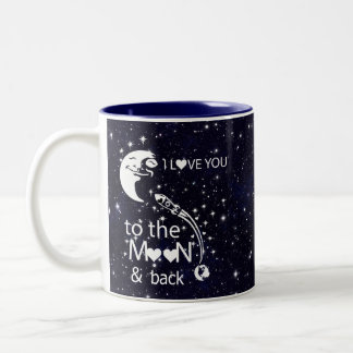 Caneca De Café Em Dois Tons Eu te amo na lua e de volta -