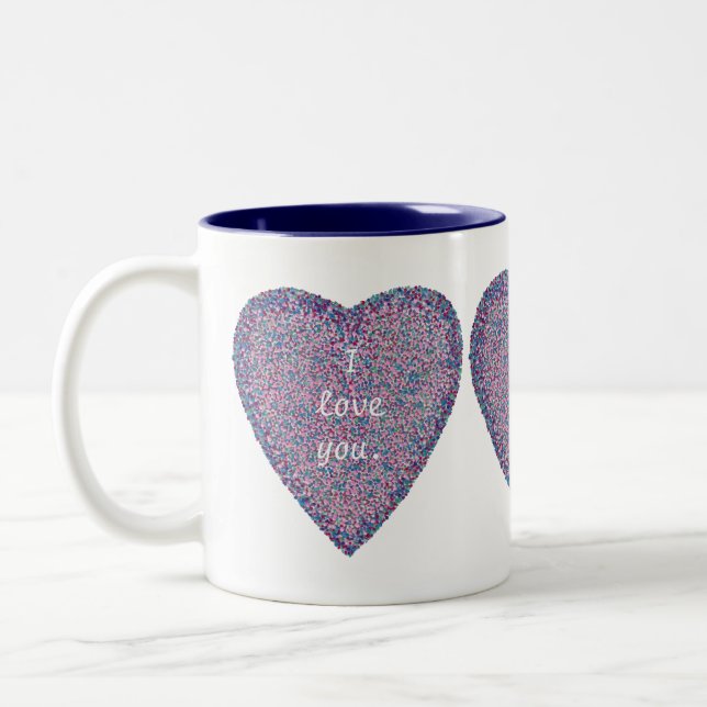 Caneca De Café Em Dois Tons Eu te amo, Pointillism Heart Mugs (Esquerda)