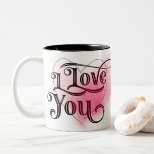 Caneca De Café Em Dois Tons Eu Te Amo Texto Elegante Gráfico De Coração Claro