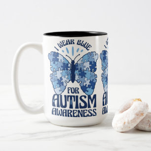 Caneca De Café Em Dois Tons Eu Uso Azul para a Peça do Quebra-Cabeça da Consci