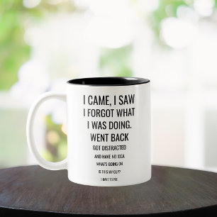 Caneca De Café Em Dois Tons eu vim eu vi eu esqueci 