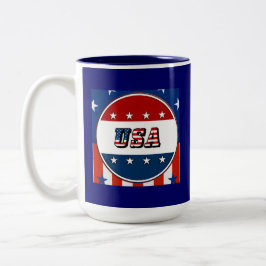 Caneca De Café Em Dois Tons EUA - Bandeira Americana e Estrelas no Círculo #2