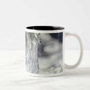 Caneca De Café Em Dois Tons EUA, Califórnia, Lago Tahoe. Pingentes de gelo sob