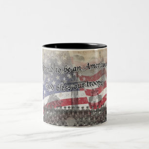 Caneca De Café Em Dois Tons EUA Heros Deus abençoe nossas tropas com cruz, vin