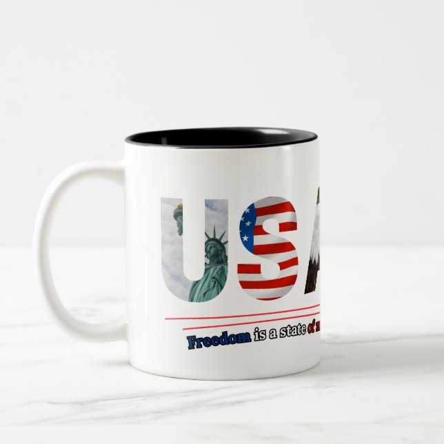 Caneca De Café Em Dois Tons "EUA – Liberdade É um Estado Mental" (Esquerda)