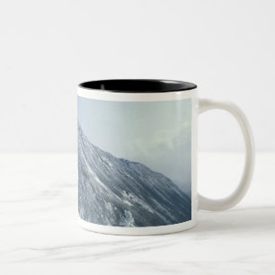 Caneca De Café Em Dois Tons EUA, NH, árvores cobertas de neve Trilhas Snoeshoe