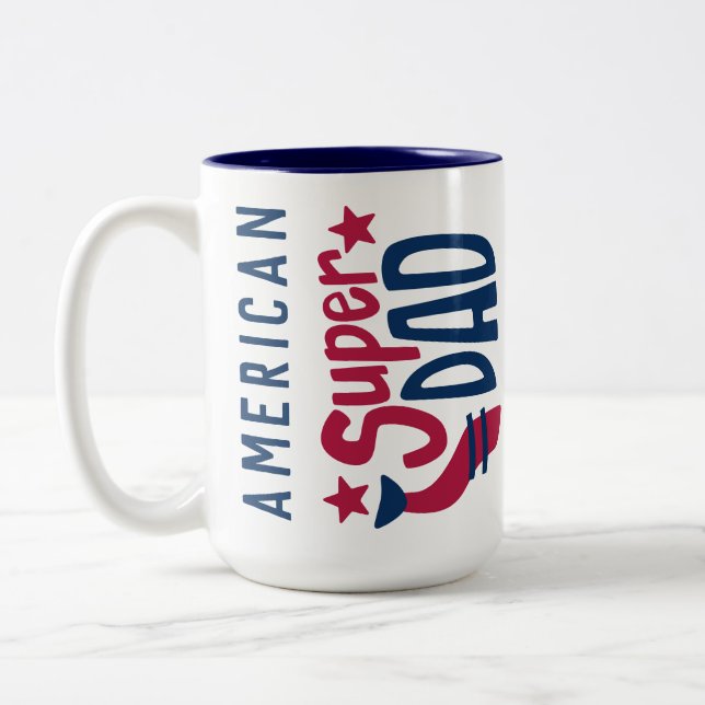 Caneca De Café Em Dois Tons EUA PAI SUPER-americano VERMELHO Blue Patriótico (Esquerda)
