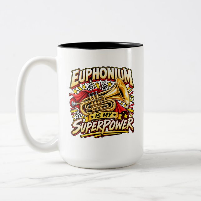 Caneca De Café Em Dois Tons Eufônio É Meu Superpoder Divertido Low Brass  (Esquerda)