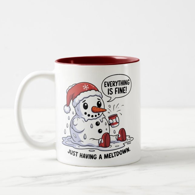 Caneca De Café Em Dois Tons Everything Is Fine Just Having a Meltdown Snowman (Esquerda)
