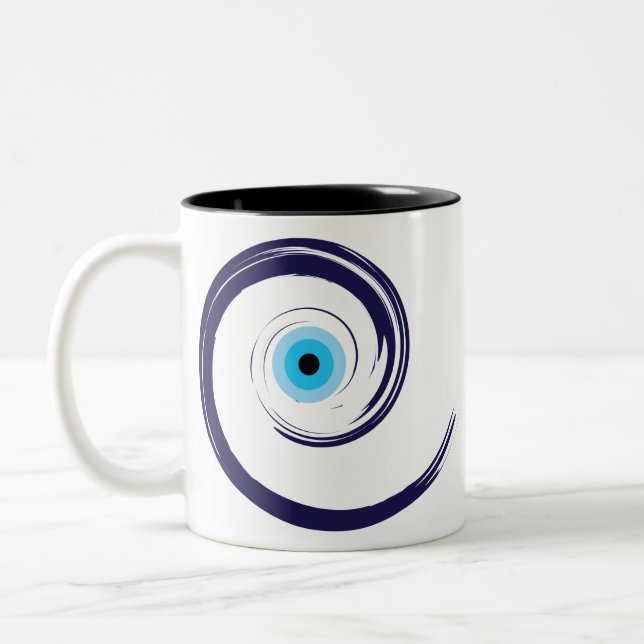 Caneca De Café Em Dois Tons Evil EyeEvil Eye Artistic Blue Greek (Esquerda)