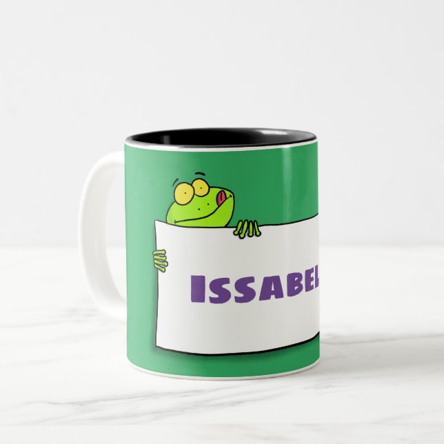 Caneca De Café Em Dois Tons Exemplo de desenho animado de sinal verde de sapo (Frente Esquerda)