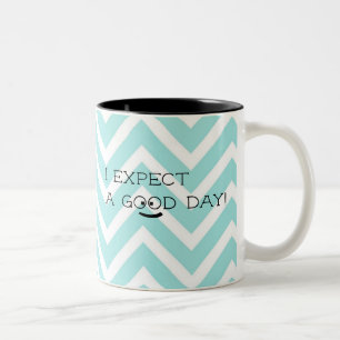 Caneca De Café Em Dois Tons Expectativa Positiva Dia Bom Chevron Azul