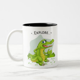 Caneca De Café Em Dois Tons explorador de crocodilo