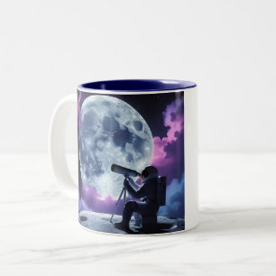 Caneca De Café Em Dois Tons Explorador do Luar - Camisa T do Astronauta e Tele