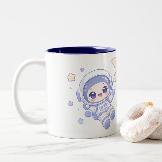 Caneca De Café Em Dois Tons Explorador Espacial Minúsculo (Com Donut)