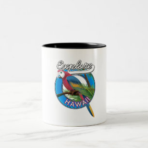Caneca De Café Em Dois Tons Explore Hawaii logotipo retrô Cerâmica Azulejo Beb