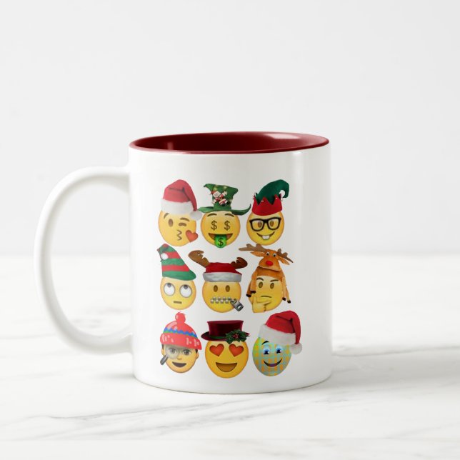 Caneca De Café Em Dois Tons Expresso com Emojis e Memes de Natal Hilários (Esquerda)