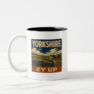 Caneca De Café Em Dois Tons Ey Up Yorkshire Cartaz de Viagem Retro