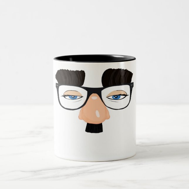 Caneca De Café Em Dois Tons Eyeglasses e cara com bigode (Centro)