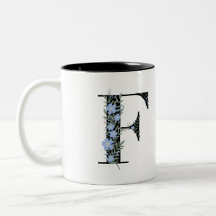 Caneca De Café Em Dois Tons F Monograma preto e branco clássico