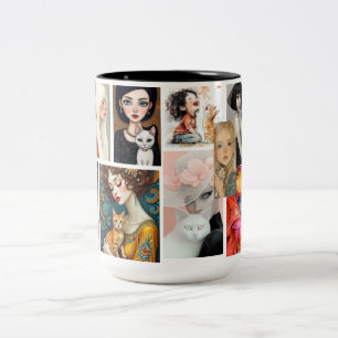 Caneca De Café Em Dois Tons Fã de gato cortado Foto personalizar