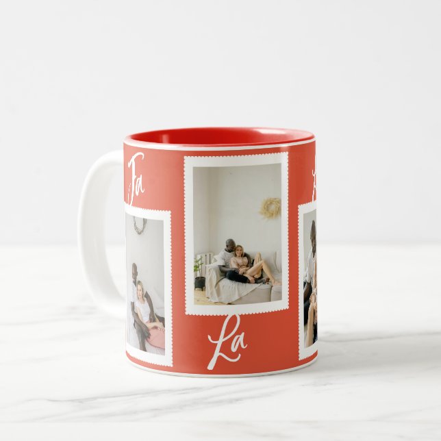 Caneca De Café Em Dois Tons Fa La La Latte Christmas Funny Photo Collage (Frente Esquerda)