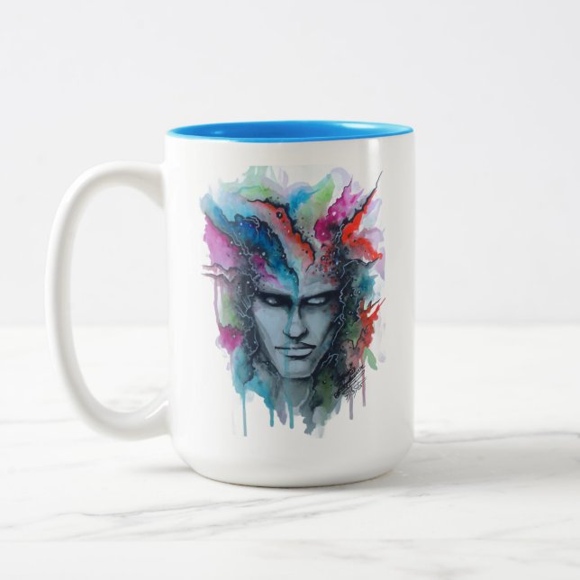 Caneca De Café Em Dois Tons Face de Aquarela (Esquerda)
