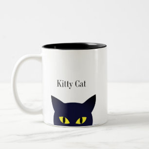 Caneca De Café Em Dois Tons Face e caligrafia de gato preto