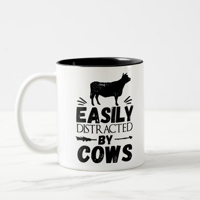 Caneca De Café Em Dois Tons Facilmente Distraída Por Vacas (Esquerda)
