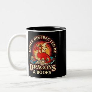 Caneca De Café Em Dois Tons Facilmente Distraído Por Dragões e Nerd Dragon L