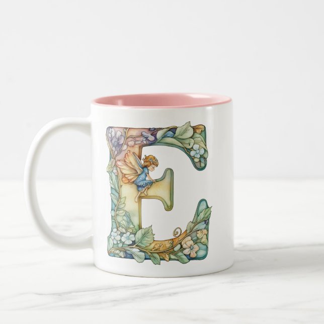 Caneca De Café Em Dois Tons Fada Arco-íris Inicial 'E'  (Esquerda)
