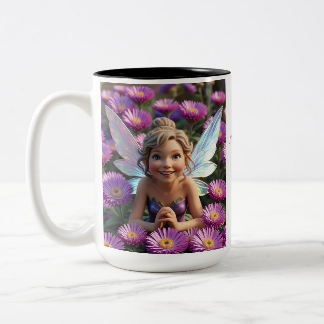 Caneca De Café Em Dois Tons Fada De Flor Aster (Esquerda)