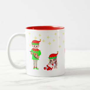 Caneca De Café Em Dois Tons Fada de Natal, Elfo e Estrelas