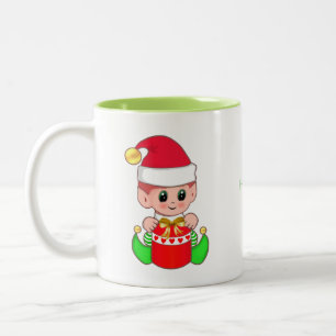 Caneca De Café Em Dois Tons Fada de Natal Fofo & Caligrafia de Hora Feliz