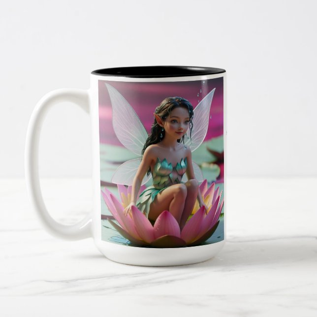 Caneca De Café Em Dois Tons Fada Flor de Nenúfar (Esquerda)